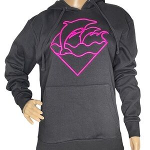 Pink Dolphin black pull over hooded sweatshirt NWOT Medium